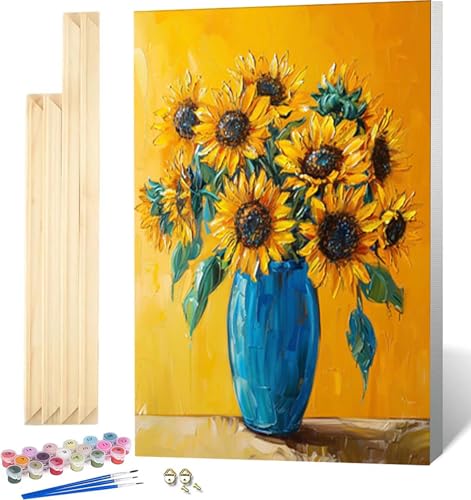 Malen Nach Zahlen Erwachsene mit Rahmen, Malen Nach Zahlen Vase Paint by Numbers Sonnenblume Paint by Numbers Adult mit 3 Pinseln und Acrylfarben für Heim Deko, Geschenke für Frauen 40 x 60 CM -6412 von Zeipopge