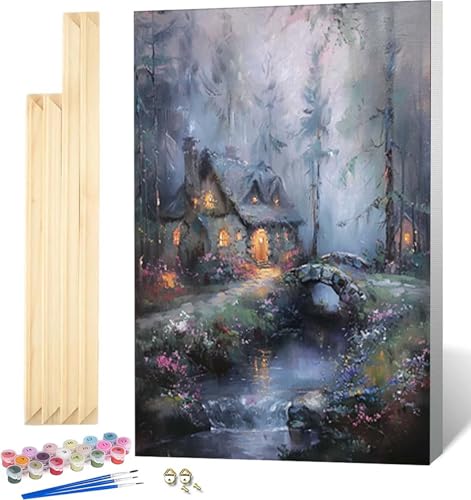 Malen Nach Zahlen Erwachsene mit Rahmen, Malen Nach Zahlen Wald Paint by Numbers Zimmer Paint by Numbers Adult mit 3 Pinseln und Acrylfarben für Heim Deko, Geschenke für Frauen 20 x 30 cm -4555 von Zeipopge