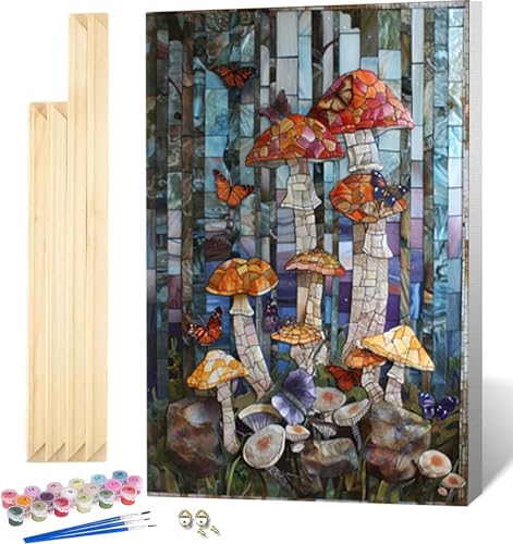 Zeipopge Malen Nach Zahlen Erwachsene Schmetterling Malen Nach Zahlen Erwachsene mit Rahmen, Paint by Numbers Pilz Paint by Numbers Adult mit 3 Pinseln und Acrylfarben für Zimmer Deko (70x95cm) -6838 von Zeipopge