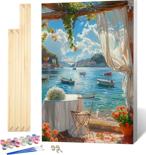 Zeipopge Malen Nach Zahlen Erwachsene mit Rahmen, Malen Nach Zahlen Meerblick Paint by Numbers Landschaft Paint by Numbers Adult mit 3 Pinseln und Acrylfarben für Heim Deko, Geschenke (40x60cm) -7570 von Zeipopge