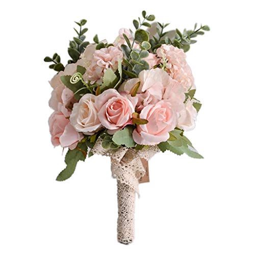 Zeiwohndc Hochzeit Brautstrauß Handgemachte Künstliche Rose Eukalyptusblätter Brautjungfer Hält Blumen Für Party Home Tischdekoration von Zeiwohndc