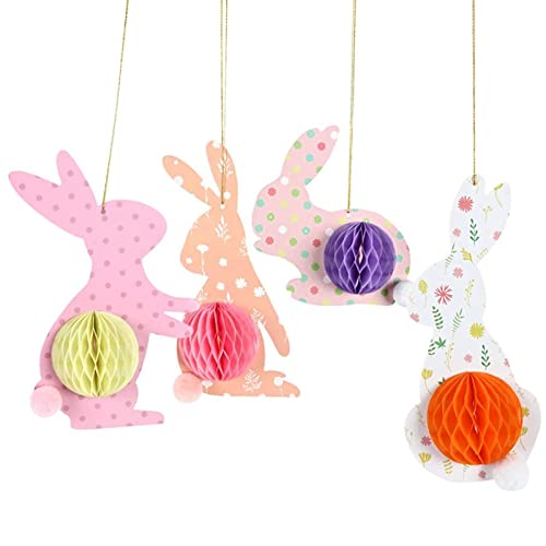 Osterdekorationen Doppelseitig bedruckte Ostern hängende Ornamente Kaninchen mit 3D Wabenpapier Eierkugel Partyzubehör Wabenbälle Partydekorationen von Zeizafa