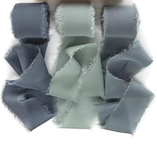 3 Rollen Handgefertigtes Chiffon-Seidenband Mit Fransen, Band-Set Mit Ausgefransten Kanten for Verpacken Von Geschenken, Hochzeitseinladungen, Blumensträußen und Bastelarbeiten(Gray) von Zelbuck