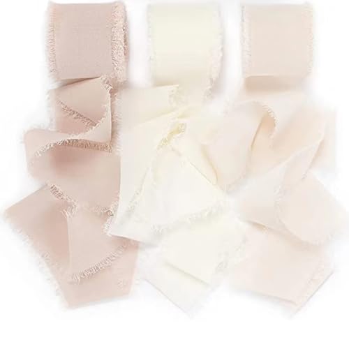 3 Rollen Handgefertigtes Chiffon-Seidenband Mit Fransen, Band-Set Mit Ausgefransten Kanten for Verpacken Von Geschenken, Hochzeitseinladungen, Blumensträußen und Bastelarbeiten(Light colors) von Zelbuck