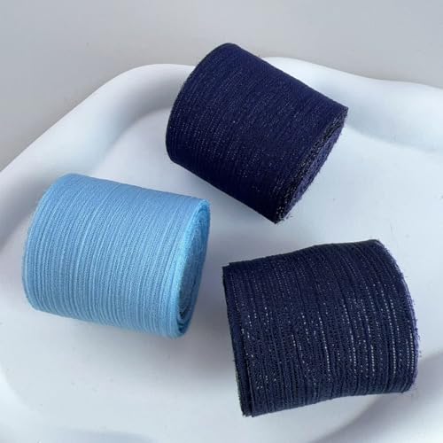 3 Rollen Handgefertigtes Organza-Chiffonband, Plissiertes Chiffon-Netz, 4cm Breit X 5m Pro Rolle for Geschenkverpackungen, Hochzeitseinladungen, Blumensträuße, Bastelarbeiten(Blue) von Zelbuck