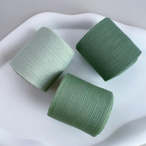 3 Rollen Handgefertigtes Organza-Chiffonband, Plissiertes Chiffon-Netz, 4cm Breit X 5m Pro Rolle for Geschenkverpackungen, Hochzeitseinladungen, Blumensträuße, Bastelarbeiten(Green) von Zelbuck