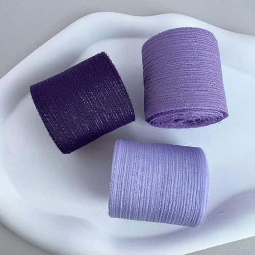 3 Rollen Handgefertigtes Organza-Chiffonband, Plissiertes Chiffon-Netz, 4cm Breit X 5m Pro Rolle for Geschenkverpackungen, Hochzeitseinladungen, Blumensträuße, Bastelarbeiten(Purple) von Zelbuck