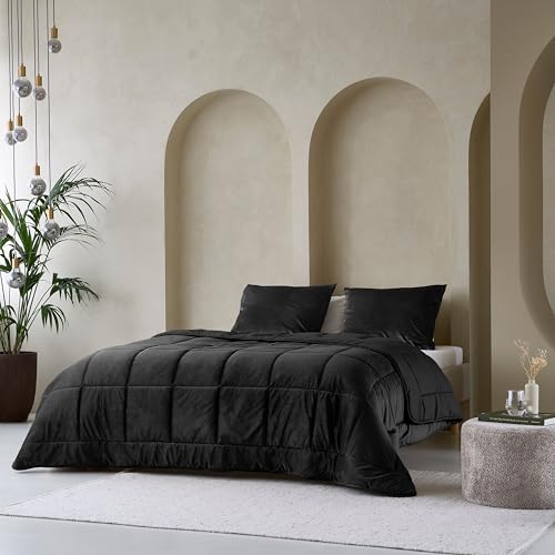 Zelesta Velvetbed Bettdecke - Waschbare bettdecke ohne Bezug - Samtstoff Bettwäsche - Winterdecke und Sommer-Bettdecke - Duvet - 4 Jahreszeiten - Anti-Allergene Steppdecke (Black, 240x200 cm) von Zelesta