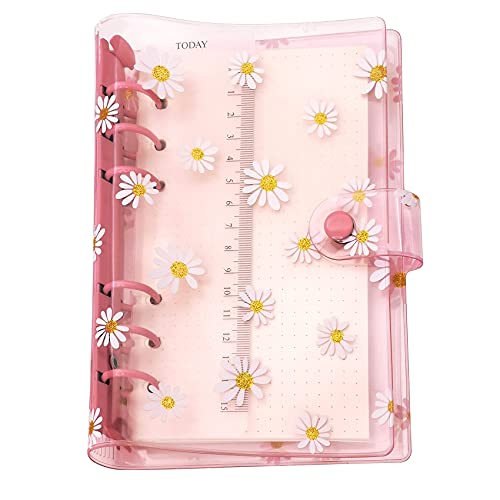 A6/A5 6 Löcher bunte PVC-Abdeckung, runder Ringordner mit Druckknopfverschluss, Ordner für lose Blätter, Notizbuch, Nachfüllpackung, DIY, Scrapbooking, Binder Cover Protector (Pink Daisy, A6 mini set) von Zelten