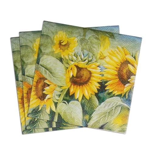 Farbige Papier-Cocktailservietten, 20 Stück Shabby Chic Servietten für Hochzeiten, Abendessen, Tee-Partys und Duschen, Sunflower von Zelten