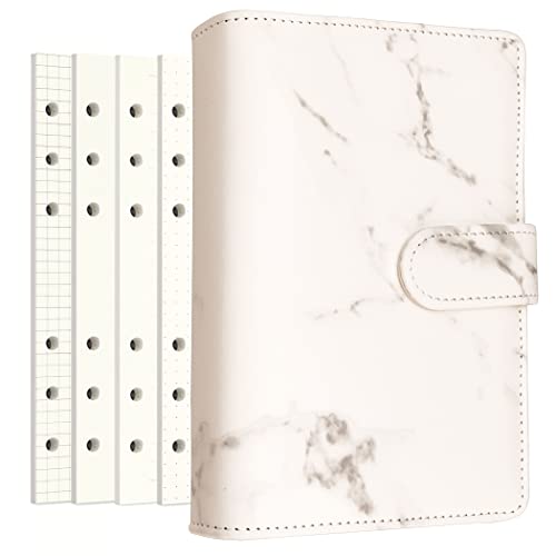 PU Leder Persönliches Notizbuch Planer mit 80 Seiten Lose-Blatt-Papiere 6 Löcher Ringbuch Stifthalter Magnetische Schnalle (White Marble, A6 Mini) von Zelten