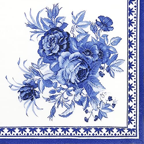 Zelten 2-Lagen 20 Count farbigen Papier Servietten Shabby Chic Servietten für Hochzeit Abendessen Tee Party Dekoration D (Blaue Rose, 1) von Zelten