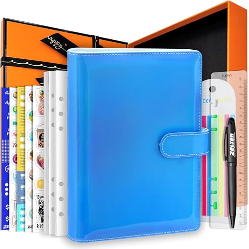 Zelten PU Leder Persönliches Notizbuch Planer mit 67 Seiten Planer Papiere 6 Löcher Ringbinder Stifthalter Magnetische Schnalle (Holographic Indigo, A5 Gift Box) von Zelten