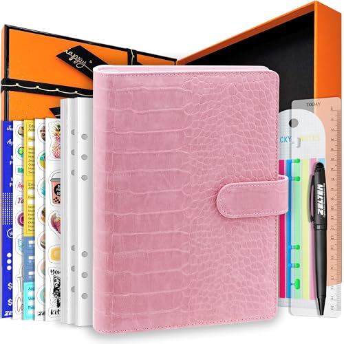 Zelten PU Leder Persönliches Notizbuch Planer mit 67 Seiten Planer Papiere 6 Löcher Ringbinder Stifthalter Magnetische Schnalle (Pink Crocodile Pattern, A5 Gift Box) von Zelten