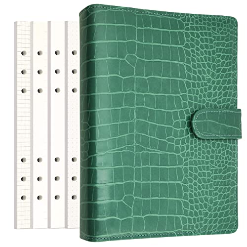 Zelten PU Leder Persönliches Notizbuch Planer mit 80 Seiten Lose-Blatt-Papiere 6 Löcher Ringbuch Stifthalter Magnetische Schnalle (Green Faux Crocodile Texture, A5 Mini) von Zelten