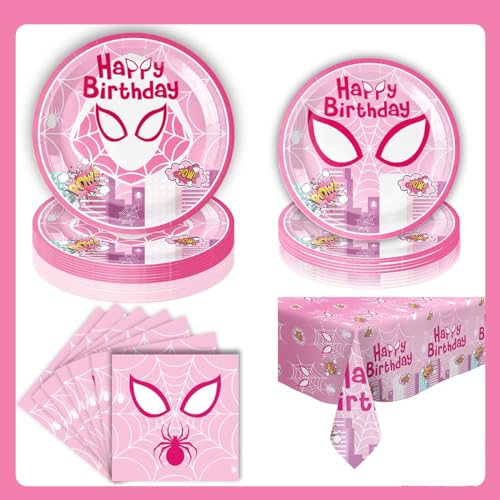 Geburtstag Party Geschirr, Partygeschirr Set, Geburtstags Geschirr, Kindergeburtstag Deko Geschirr, Party Set für 10 Personen (Rosa) von Zempertoopa