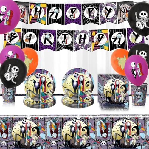 Halloween Partygeschirr Set, Pappgeschirr Pappteller Becher Servietten, Halloween Deko Tisch Geburtstag Set für Kinder Mädchen Jungen (Helles Lila) von Zempertoopa