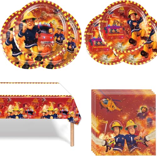 Partygeschirr Set, Feuerwehrmann Sam Partygeschirr Set, Deko Geburtstag Partygeschirr, Geburtstag Partygeschirr, für Kinder Geburtstag Party Supplies und Tischderation (Sam) von Zempertoopa