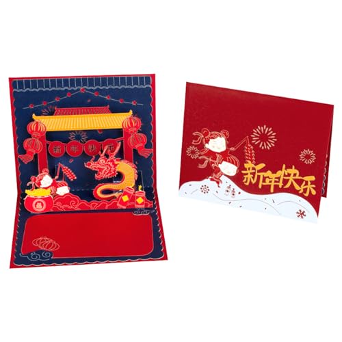 Zemusinet Traditionelle chinesische Grußkarte, 3D-Drachen-Jahr, Popup-Karte, Urlaub, entzückende Dekoration, Partyzubehör für Geschenke, Dekoration von Zemusinet