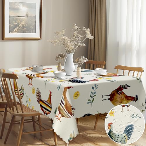 ZenMood Abwaschbare Tischdecke, Retro-Huhn Tischdecken Rechteckig, wasserdichte Polyester Tischdecke für Zuhause, Küche, Esszimmer, Party, Herbst/Ernte/Thanksgiving (110x140cm) von ZenMood