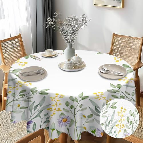 ZenMood Tischdecke Outdoor Rund, Blumen Runde Tischdecke für Draußen Abwaschbar, Wasserdichtes Polyester Tischdecken Rund für Abendessen Küche, Esstisch, Parteien (150cm) von ZenMood