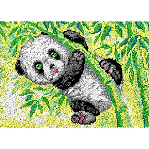 ZenaHa Knüpfteppich Set Rug Kits Für Erwachsene, Knüpfhaken-Teppichherstellungs-Set Für Erwachsene, Kinder, Anfänger, 61 X 87 Cm, Bambuswald, Panda-Landschaft, Selbstgemachter Teppich, Rutschfeste Fu von ZenaHa