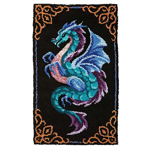 ZenaHa Knüpfteppich Set Rug Kits Für Erwachsene, Knüpfhaken-Teppichherstellungs-Set Für Erwachsene, Kinder, Anfänger, 70 X 110 Cm, Gothic-Drache, Selbstgemachter Teppich, Rutschfeste Fußmatte, Kreuzs von ZenaHa