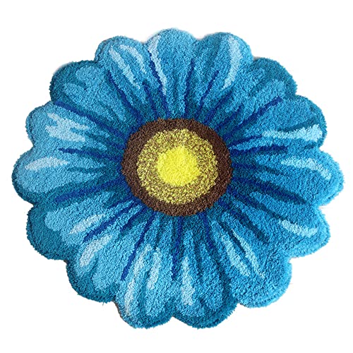 ZenaHa Knüpfteppich Teppich Kits Set, Knüpfhaken-Set Zur Herstellung Von Teppichen Für Erwachsene, 80 X 80 Cm, Kreuzstich-Set, Neuartiges Gobelin-Set Mit Blauem Blumenmuster Für Anfänger, Rutschfeste von ZenaHa