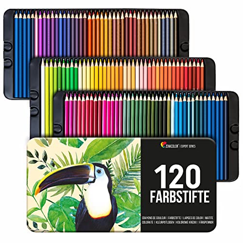 Zenacolor - 120 Professionelle Buntstifte Set, mit Metallbox - Farbstifte Set mit 120 einzigartigen Farben - Zeichnen, Skizzieren, Ausmalen - Buntstifte Für Erwachsene oder Kinder von Zenacolor