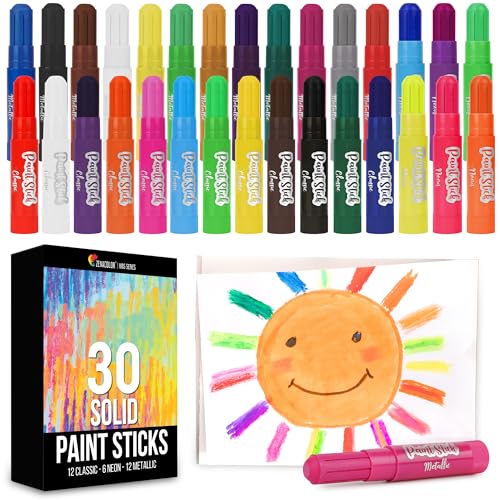 Zenacolor 30 Malfarben Set in Gouache Farben in Stiftform Gouache Sticks - Bastelfarben für Kinder Mal & Farbset ungiftig - Paint Schulmalfarben Deckfarben Kinder von Zenacolor