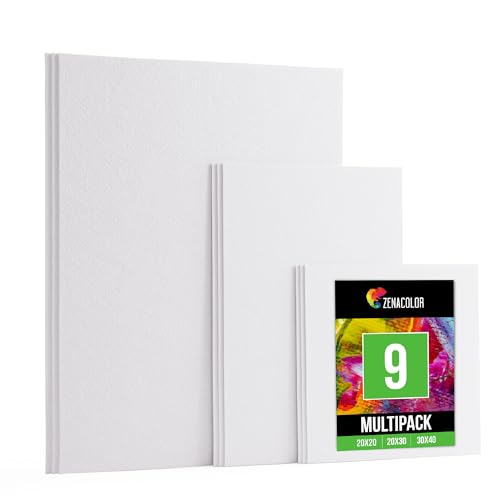 Zenacolor 9er Canvas Set - Leinwand Zum Bemalen in Verschiedenen Größen - 20x20, 20x30 und 30x40-100% Säurefreie Baumwolle - 9 Malkarton für Künstler, Anfänger & Profis von Zenacolor