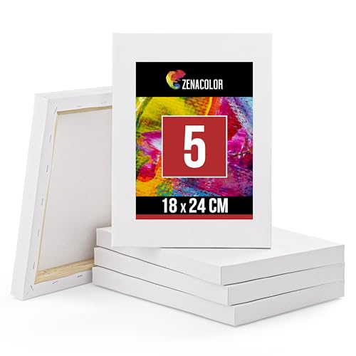 Zenacolor Leinwand auf Keilrahmen 5er Set - Leinwand Zum Bemalen 18x24-5 Canvas 100% Säurefreie Baumwolle - Leinwände zum Malen für Alle Farbarten von Zenacolor