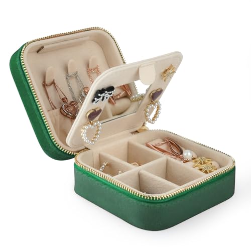 Zenithz Schmuckaufbewahrung Reise Schmuckschatulle Klein Schmuckbox - Schmuckkästchen Mädchen - Jewelry Box Reise Schmuckkästchen Klein mit Spiegel für Ringe Ohrringe Halskette Frauen Geschenk (Grün) von Zenithz