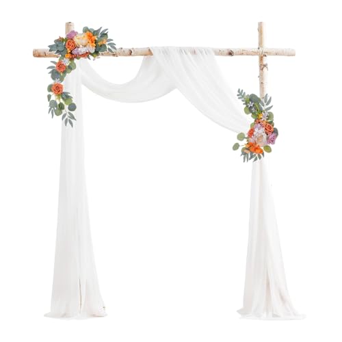 Zenovate Querbehang Hochzeit Vorhang Hochzeitsbogen Deko, 75 x 600cm Chiffon Stoff Weiß Gardinen, Querbehang Freihanddeko Transparentem Voile für Wedding Decoration Zeremonie Hochzeitsdeko von Zenovate