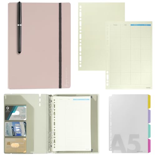 ZephyrCraft A5 Ringbuch Nachfüllbar, 6 Ringe A5 Binder mit Nachfüllpapier und Trennblätter, Budget Planner Notizbuch für Büro, Schule, Reisearbeit, inkl. Stift（Rosa） von ZephyrCraft