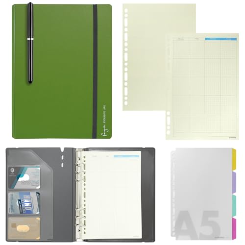 ZephyrCraft A5 Ringbuch Nachfüllbar, 6 Ringe A5 Binder mit Nachfüllpapier und Trennblätter, Budget Planner Notizbuch für Büro, Schule, Reisearbeit, inkl. Stift（Grüner） von ZephyrCraft