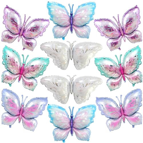 10er Pack Schmetterling Farbverlauf in Ballon，riesiger Folienballon，Perfekt für Hochzeiten,Abschlussfeiern,Treffen,Jubiläen und Geburtstagsparty-Dekorationen (Silber，Blau-Violett,Rosa-Lila,Lila, Grün) von ZephyrHome