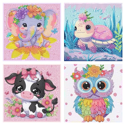 4 Set 5D diamond painting set für kinder,Tiere Diamant Painting,DIY Mosaikherstellung Basteln,Geeignet Mädchen Junge Vollrundbohrer Edelstein-Kunst für Zuhause Wanddekoration,Mädchen Geschenk 15x15cm von ZephyrHome