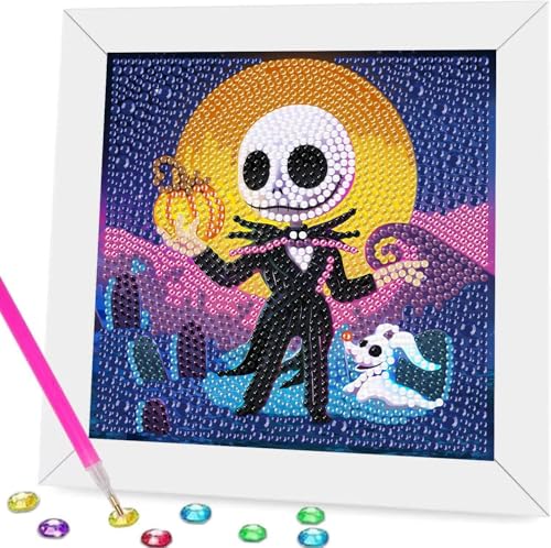 5D Halloween Diamantgemälde für Kinder mit Rahmen，DIY Furcht Diamond Painting Anzug, Cartoon Mosaikherstellung,Diamant Malerei Bilder Arts Craft für Halloween-Dekoration,für Mädchen und Erwachsene von ZephyrHome