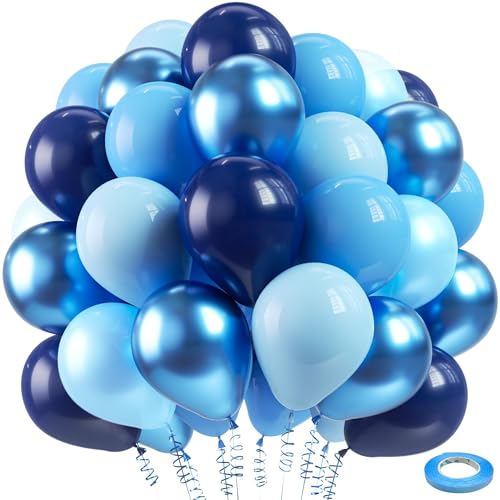 60 Stück Luftballons Blau 30CM，Blau geburtstag deko，Blau Luftballon Hochzeit Set，Heliumballon Blau, HellBlau, Metallic-Blau，fur Mädchen Frauen Hochzeit Geburtstag Babyparty Prinzessinnen-Mottoparty von ZephyrHome