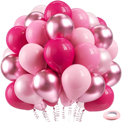 60 Stück Luftballons Rosa 30CM，rosa geburtstag deko，Rosa Luftballon Hochzeit Set，Heliumballon Rosa, Hellrosa, Metallic-Rosa，fur Mädchen Frauen Hochzeit Geburtstag Babyparty Prinzessinnen-Mottoparty von ZephyrHome