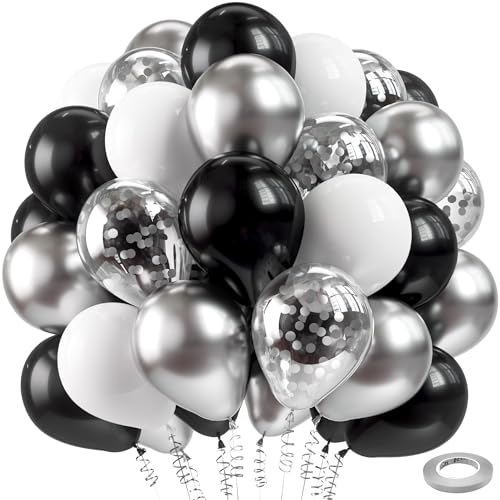 60 Stück Luftballons Schwarz 30CM，schwarze geburtstag deko，Schwarzer Luftballon Hochzeit Set，Heliumballon Schwarz,silber，Weiß,fur Mädchen Frauen Hochzeit Geburtstag Babyparty Prinzessinnen-Mottoparty von ZephyrHome