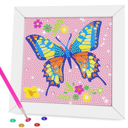 ZephyrHome 5D Schmetterlings Diamant Malerei Set für Kinder,DIY Diamond Painting mit Rahmen,Mosaikbilder für Mädchen ab 6 Jahren,Kunsthandwerk für Zuhause Wand Dekor, für Kinder (18x18 cm) von ZephyrHome