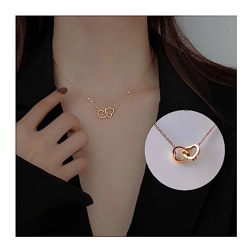 Zephyria Elegant Charm Necklace for Women, 18 Karat Roségold, einfacher Doppelring, Liebesschlüsselbeinkette, Titanstahl-Halskette, Nischenaccessoire,Ideal for Birthdays, Anniversaries for her von Zephyria