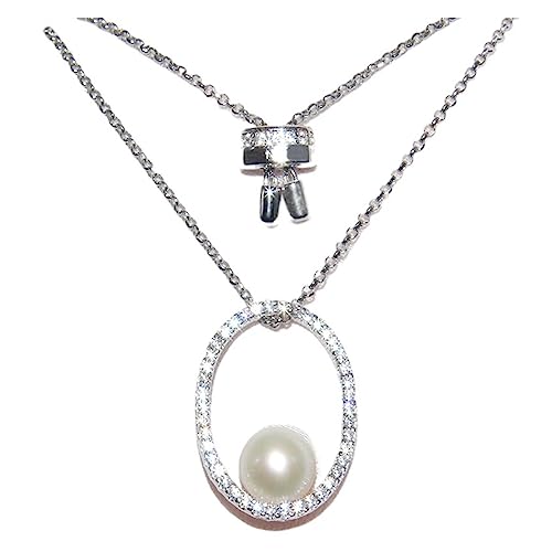 Zephyria Elegant Charm Necklace for Women, Halskette aus S925-Sterlingsilber for Damen mit eingelegter Süßwasserperle und Diamant-Kragenkette, Schlichter Schmuckstil,Ideal for Birthdays, Annive von Zephyria