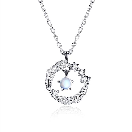 Zephyria Elegant Charm Necklace for Women, S925 Sterling Silber Feder, die Sie begleitet, natürliche Mondlichtstein-Halskette, weibliche Schlüsselbeinkette, weiblich,Ideal for Birthdays, Annive von Zephyria