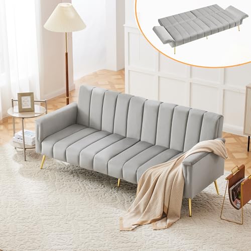 Zepneiy Sofa mit Schlaffunktion, Sofa 2 Sitzer Modernes Doppel Klappbares Schlafsofa, Multifunktionssofa mit Verstellbare und Rückenlehne Hilfsfüßen,Wohnzimmer Möbel Sofa, Samtstoff Grau von Zepneiy