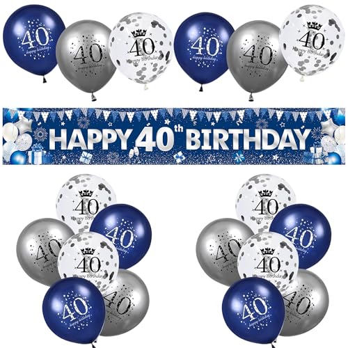 40 Geburtstag Dekorationen für Frauen Männer, Blau Happy 40th Birthday Banner und Marineblau Silber Geburtstag Luftballons 40 Geburtstag Dekoration Kit für 40 Geburtstag Party Dekorationen von Zercart