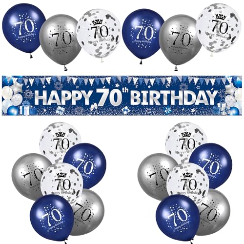 70 Geburtstag Dekorationen für Frauen Männer, Blau Happy 70th Birthday Banner und Marineblau Silber Geburtstag Luftballons 70 Geburtstag Dekoration Kit für 70 Geburtstag Party Dekorationen von Zercart