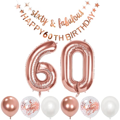 Happy 60th Birthday Banner Girlande Folienballon 60 von Zercart